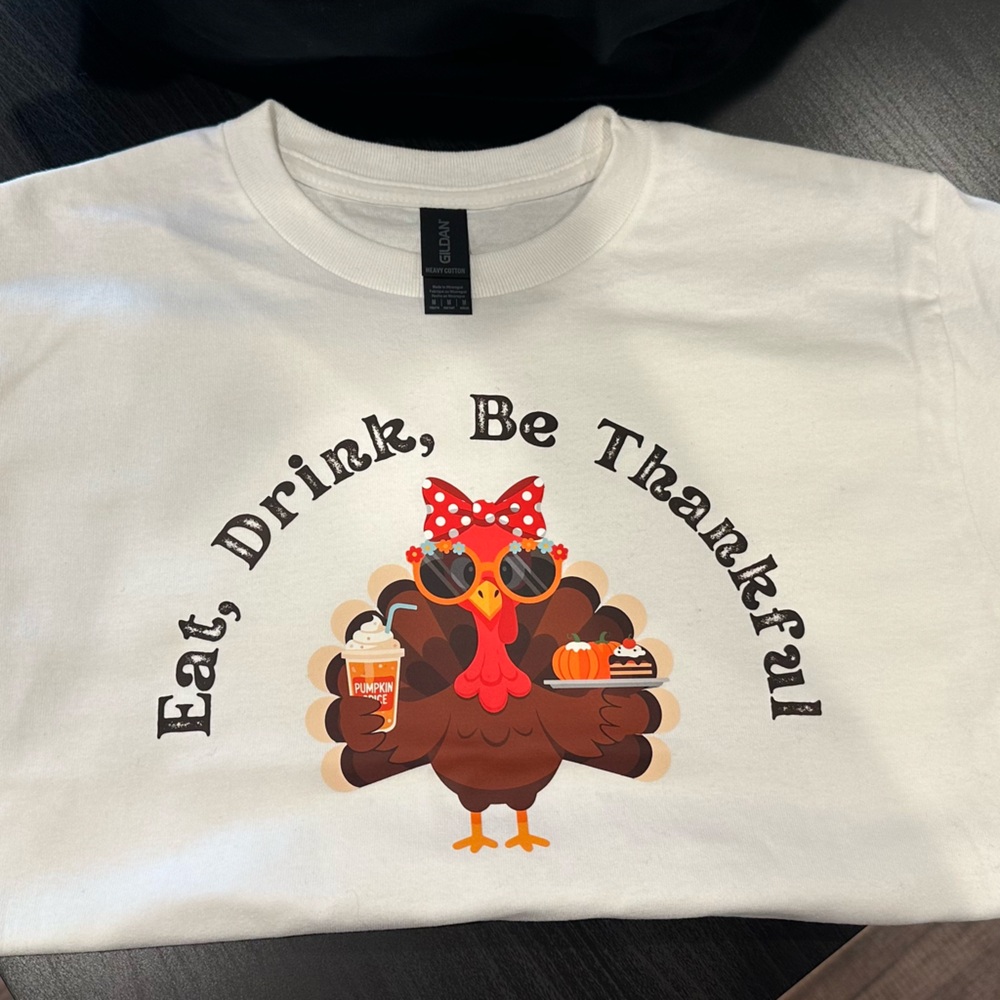 Gildan White Kids Tee with Thanksgiving Turkey Graphic